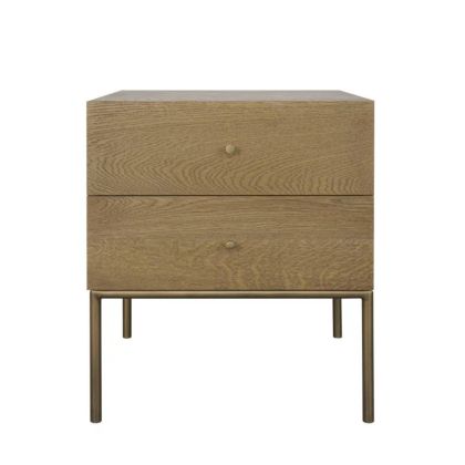 Mesita de Noche Madera Natural Metal Dorado, 50 cm