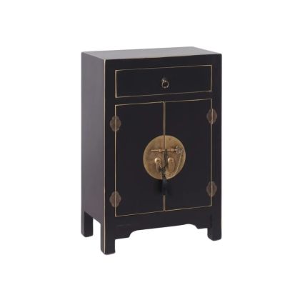 Mesita de noche oriental negra 2 puertas 1 cajón