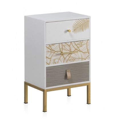 Mesita De Noche Decor Blanco Metal Dorado 40 Cm
