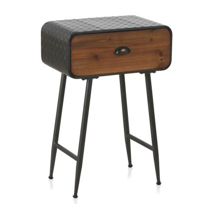 Mesita De Noche 1 Cajón Madera Metal, 50 Cm