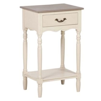 Mesita Noche 1 Cajón Madera Pino Color Crema, 45x35x75 Cm