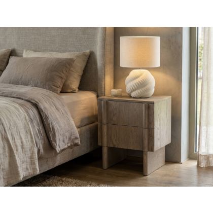 Mesita Noche 2 Cajones Madera Fresno Lavado, 48 Cm