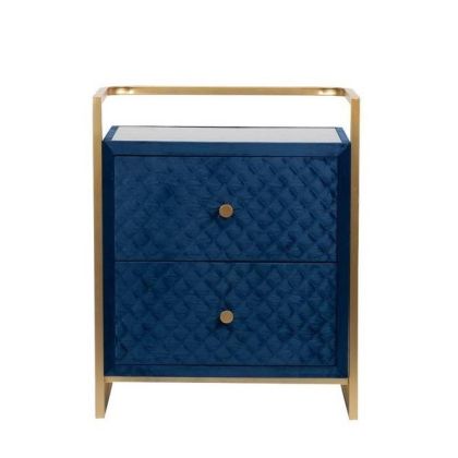 Mesita de Noche Cristal Hierro Azul/Dorado, 75 Cm