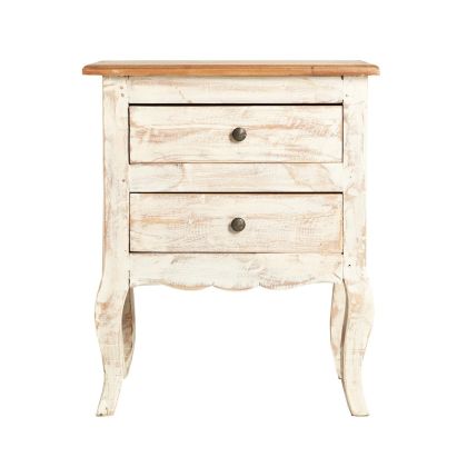 Mesita Noche Madera Crema Desgastado, 50 Cm