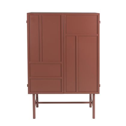 Aparador recibidor 2 puertas industrial en metal rojo.