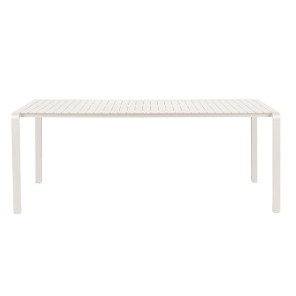 Mesa comedor de jardín moderna en aluminio blanco.