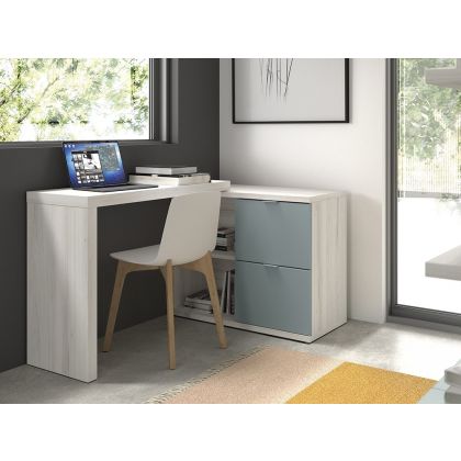 Mueble Escritorio Estilo Moderno Giratorio Melamina Blanco Cuarzo, 100'3 Cm