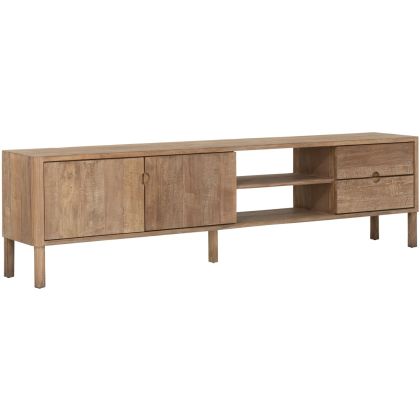 Mueble de TV en madera de teca reciclada natural con 2 puertas y 2 cajones. 
