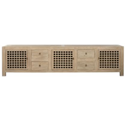 Mueble TV 3 Puertas 4 Cajones Madera Olmo Macizo, 240 Cm