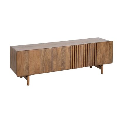 Mueble TV 3 Puertas Diseño Líneas Madera Mango Natural, 160 X 45 X 54 Cm