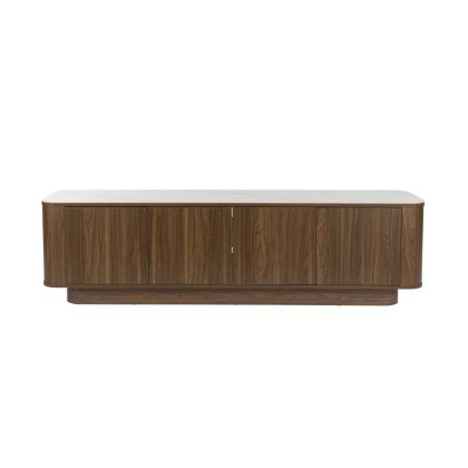 Mueble de TV en madera marrón y sobre en efecto mármol blanco 180 cm