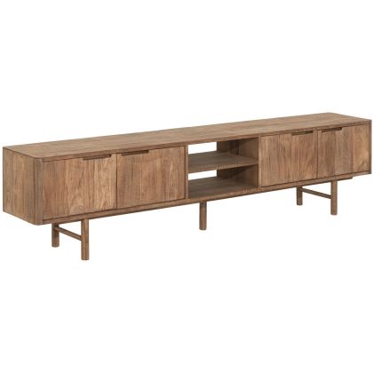 Mueble de TV con 4 puertas y 2 estantes abiertos en madera de teca reciclada 210 cm