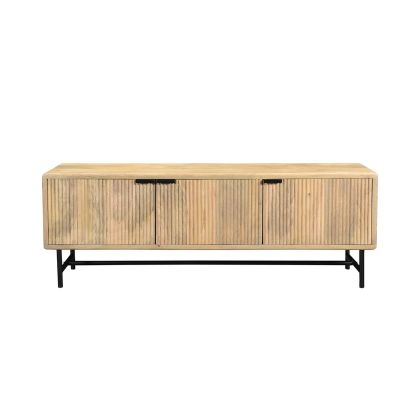 Aparador Mundra Madera Listada Mango Metal Negro, 190 Cm