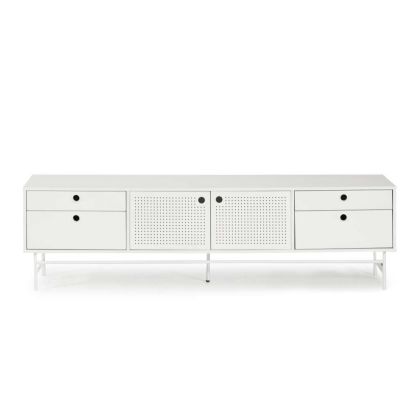 Mueble TV Estilo Moderno Inspiración Escandinava Diseño Punteado Metal Blanco, 180 Cm