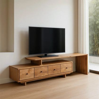 Mueble de TV en madera de mango natural con 4 cajones.