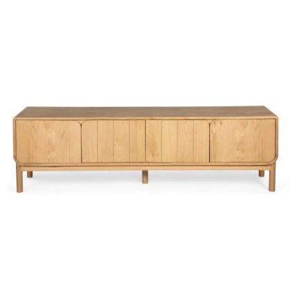 Mueble de TV nórdico 4 puertas en madera de roble natural.