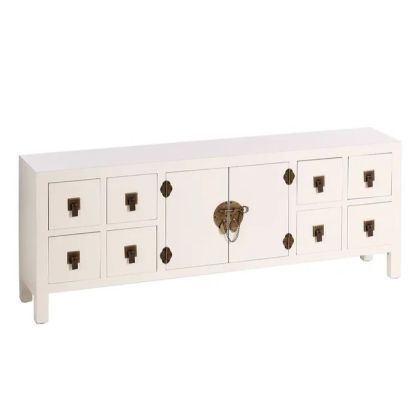 Mueble TV oriental blanco 8 cajones