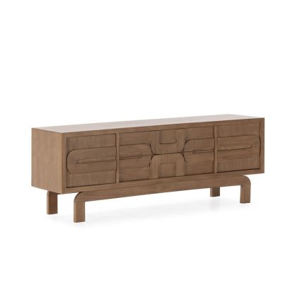 Mueble de TV en madera de cedro color arena.
