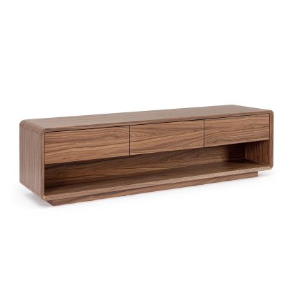 Mueble de TV en dm chapado en madera de nogal.