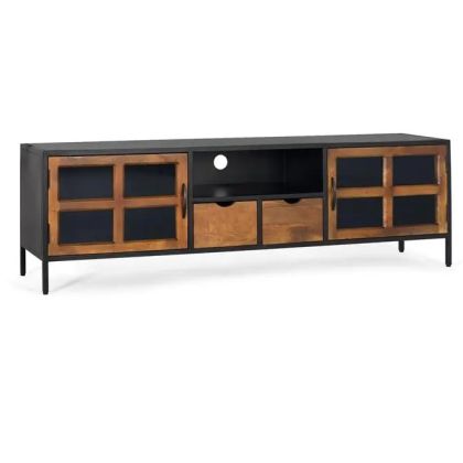 Mueble TV  Madera Natural Negro 2 Cajones,  180 Cm