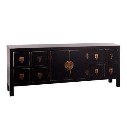 Aparador oriental negro 8 cajones 2 puertas