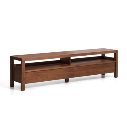 Mueble de TV en madera de acacia marrón con 2 cajones.