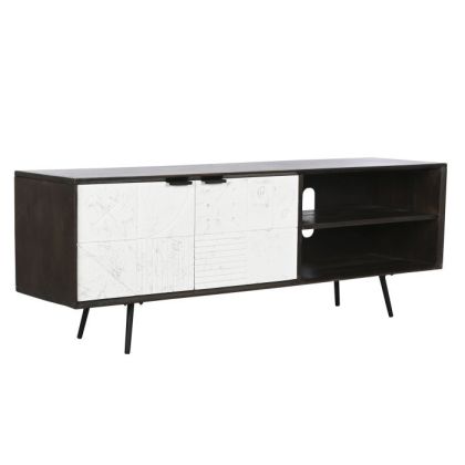 Mueble TV Puertas Geométricas Madera Mango 140X35X50 Marrón Oscuro
