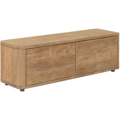 Mueble de TV en madera de teca natural con 2 puertas abatibles.