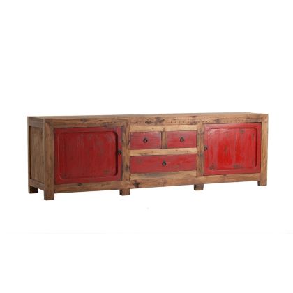 Mueble Tv Oriental Rojo Roto Envejecido, 200 Cm