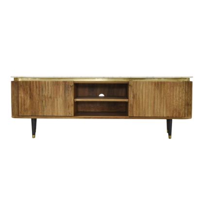 Mueble TV Mármol Madera Acacia Metal, 147 Cm