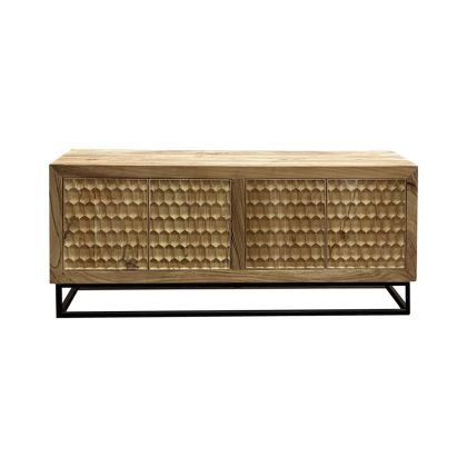 Mueble TV Simetric Formas Talladas Madera Acacia Natural Metal Negro, 145 Cm