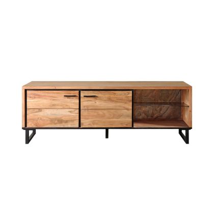 Mueble TV con Led Coral Madera Acacia Cristal Metal, 175 Cm