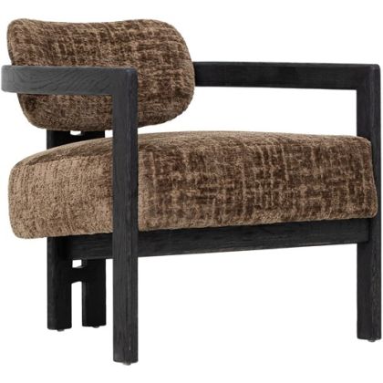 Sillón Tapizado Tela Marrón Madera Negro, 75 Cm