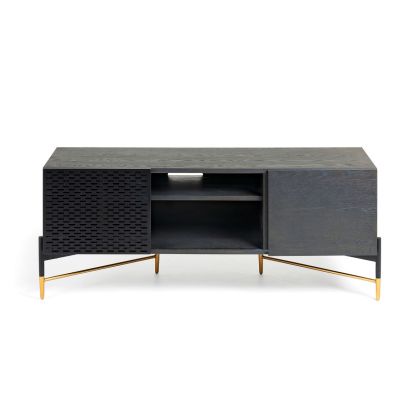 Mueble Tv Moderno Madera Metal Negro Dorado 141 Cm