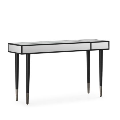 Consola art decó en madera negra con espejos revestidos.