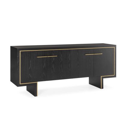 Aparador Madera de Fresno/Chapado Fresno/Metal en Negro/Dorado, 198 Cm.