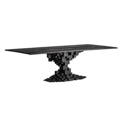 Mesa de comedor de diseño moderno en madera de mango negro arenado.