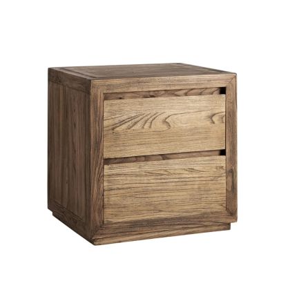Mesita de noche 2 cajones nórdico en madera de olmo marrón.