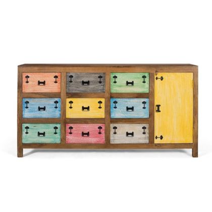 Multicolor Mango Chest of Drawers 9 Drawers 1 Door 244 Cm