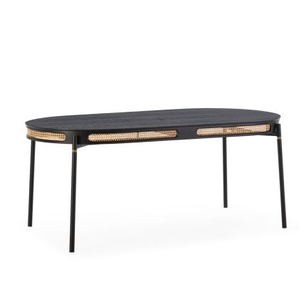 Mesa Comedor Madera Ratán Negro Natural, 180 cm