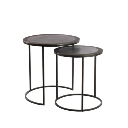 Set de 2 mesas auxiliares industrial moderno en metal negro.