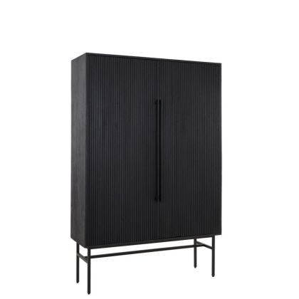 Aparador industrial moderno en madera con 2 puertas y metal negro.