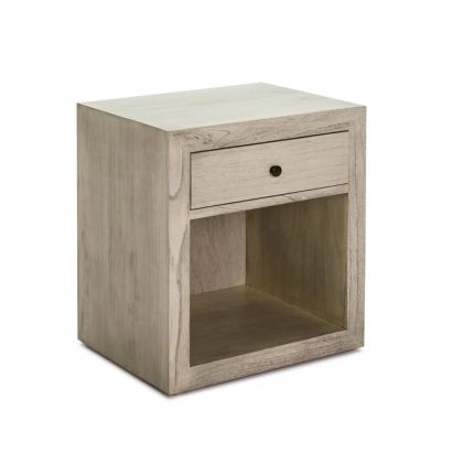 Mesita de noche nórdica con 1 cajón en madera gris velado.