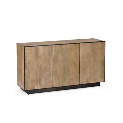 Aparador 3 puertas industrial moderno en madera de mango natural y detalles en acero negro.