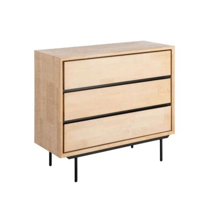 Natural Black Wood Metal Chest of Drawers, 99.50 X 40 X 87 Cm