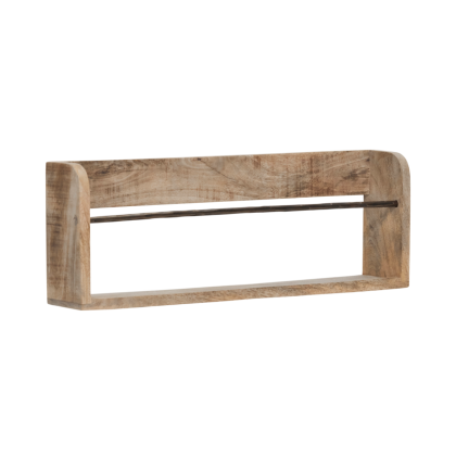 Revistero vintage en madera de mango natural con barra de hierro. 