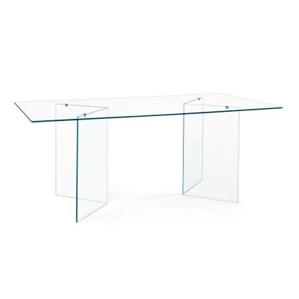 Mesa de comedor moderna en vidrio y vidrio templado transparente.