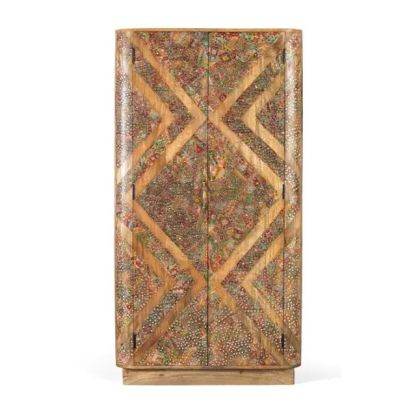 Armario Madera Natural Decorado 2 Puertas, 48 cm