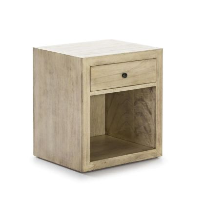 Mesita de noche nórdica con 1 cajón en madera blanco velado.