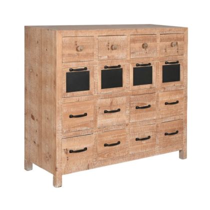 Cajonera industrial en madera de abeto natural y metal negro.